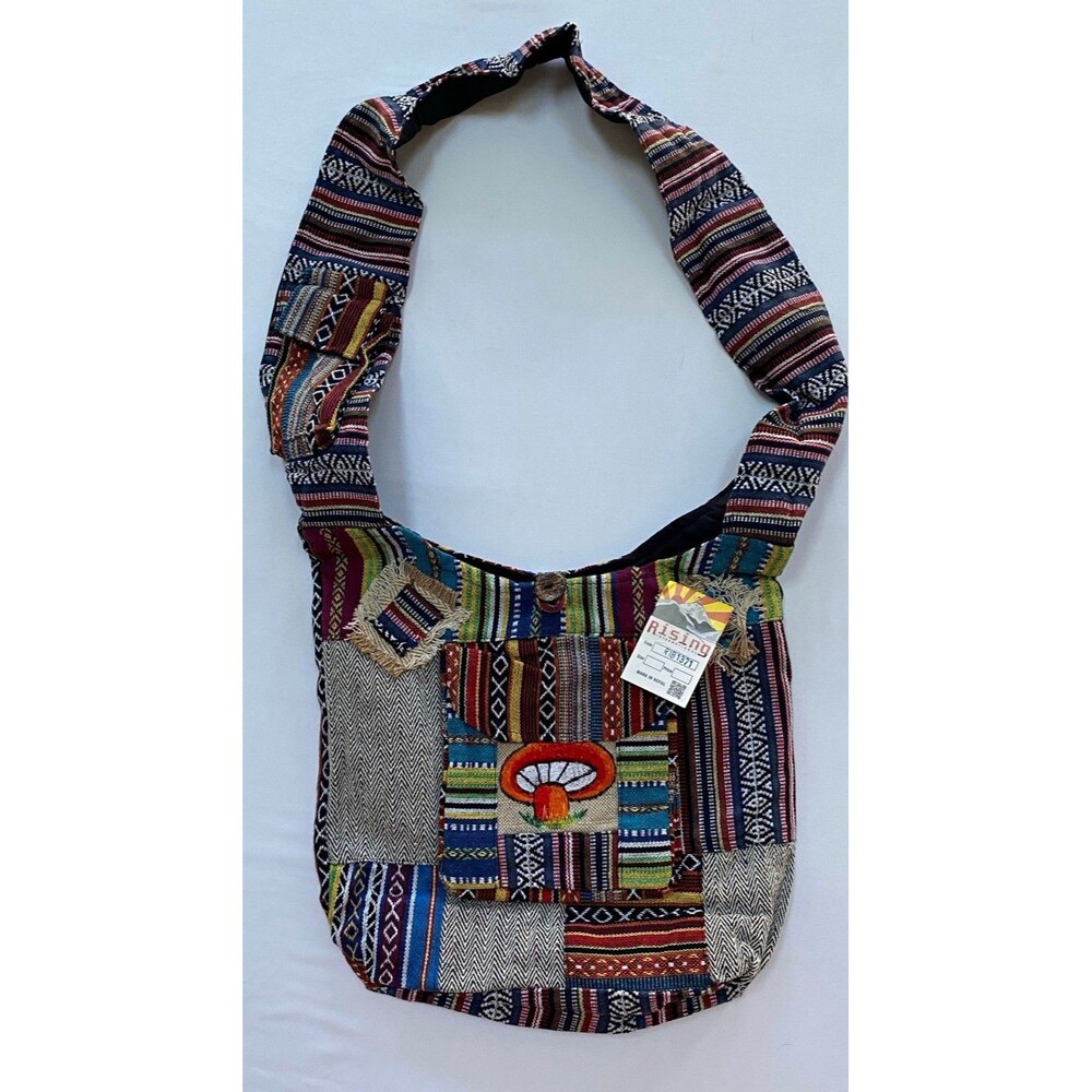 Rising International Boho Patchwork Mushroom Crossbody Sling Bag NWT